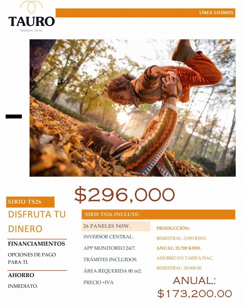 TS26 SIRIO Sistema Fotovoltaico de 26 paneles - Tauro Solar
