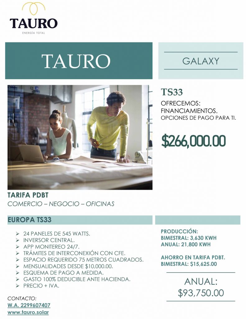 TS33 EUROPA - Sistema Fotovoltaico de 33 paneles - Tauro Solar